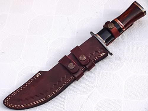 Handmade Damascus Steel 15.25 Inches Bowie Knife - Solid Marindi Wood/Bone Handle(Case/Knife may vary slightly) (REG-49)