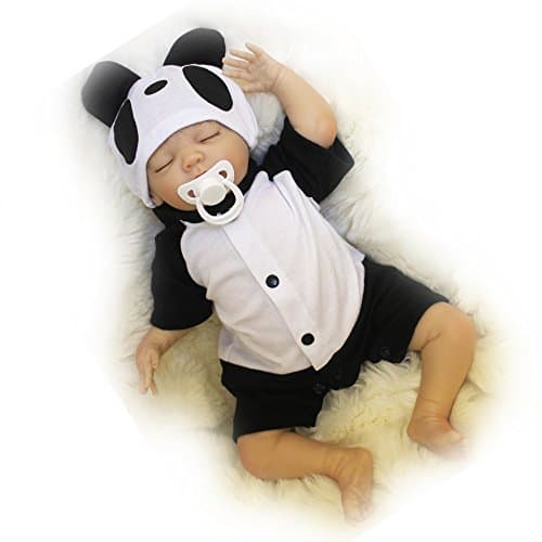 TiaNara Lifelike Sleeping Reborn Baby Doll Boy Gift 18 Inches Silicone Vinyl Newborn Black and White Panda Outfit