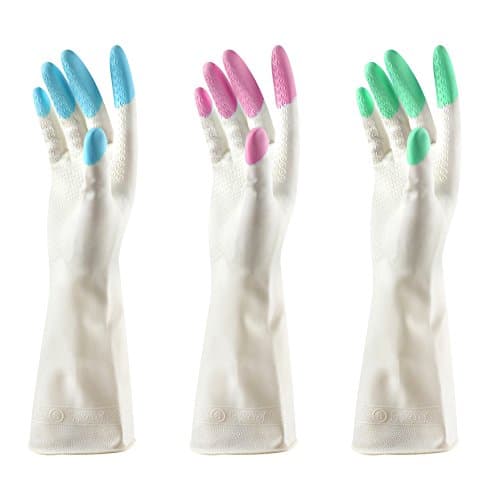 VastSean Rubber Dishwashing Gloves Medium Size with Colorful Fingers for DishWashing, House Cleaning(3 Pairs)