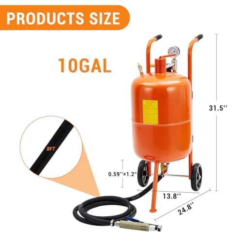 10 gal Sand Blasting Machine, 125 Psi Pressure Air Sand Blasting Kit w/4 Ceramic Nozzles & Oil-Water Separator, Portable Abrasive Blaster for Stain Removal Paint, Orange