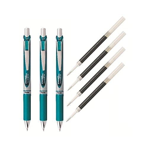 Pentel EnerGel Deluxe RTX Liquid Gel Ink Pen Set Kit, Pack of 3 with 4 Refills (Turquoise - 0.7mm) ...