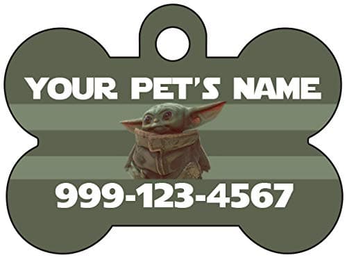 uDesignUSA Baby Yoda The Mandalorian Pet Id Tag for Dogs & Cats Personalized w/Name & Number (Bone Shaped)