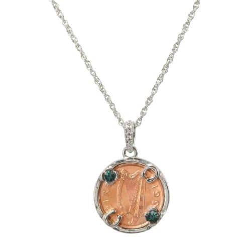 American Coin Treasures Lucky Irish Penny Silvertone Circle Pendant Necklace