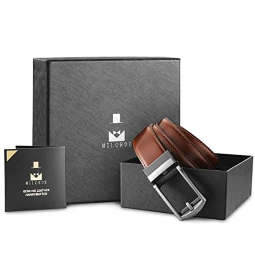 MILORDE Men's Ratchet Leather Belt for Casual Golf Dress Pants Shirts, Adjustable Fit, Comfortable and Easy To Use （35mm）
