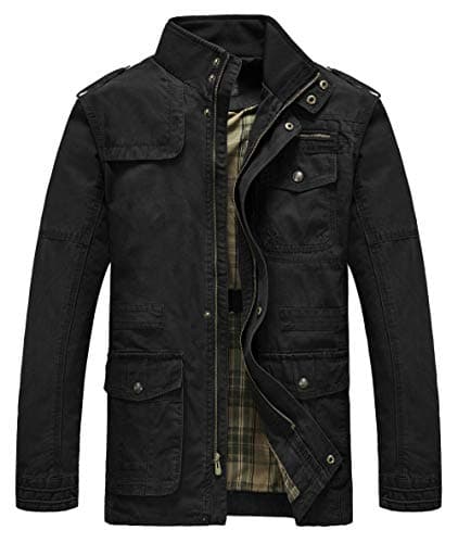 Heihuohua Men's Field Jacket Cotton Stand Collar Lightweight Military Coat