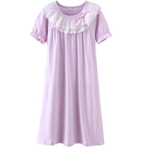 DGAGA Little Girls Princess Nightgown Cotton Lace Bowknot Sleepwear Nightdress Purple 4-5 Years /110cm