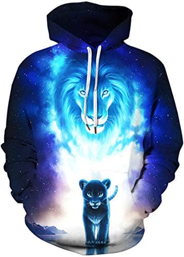 FLYCHEN Men's Digital Print Sweatshirts Hooded Top Galaxy Pattern Hoodie Lion SM