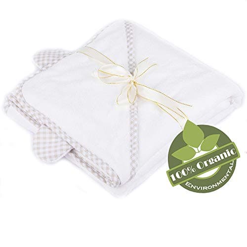 Bamboo Hooded Baby Towel, 100% Organic Extra Soft Baby Towers for Babies Toddlers Newborn, Bear Design, 35.4"x35.4"