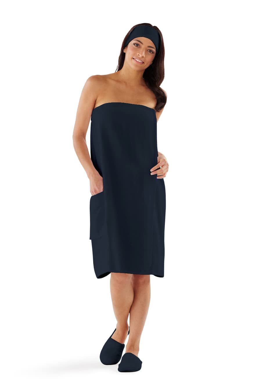 Boca Terry Womens Spa Wrap - 100% Cotton Spa, Shower, Bath and Gym Towel w Snaps, Towel Wrap for Women, Black, Medium/Large