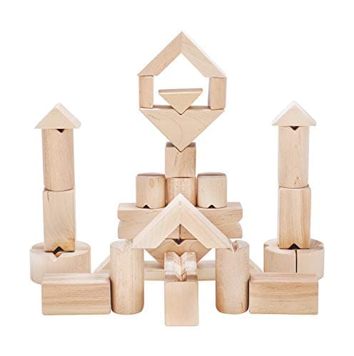 Wood Building Blocks for Kids - 34 Stacking Wooden Blocks for Toddlers - Wood Stacking Toy with Storage Box for Girls and Boys Ages 3 Years and Older