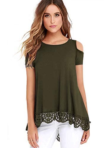 Women's Tops Long Sleeve and Short Sleeve Lace Trim O-Neck A-Line Tunic Blouse