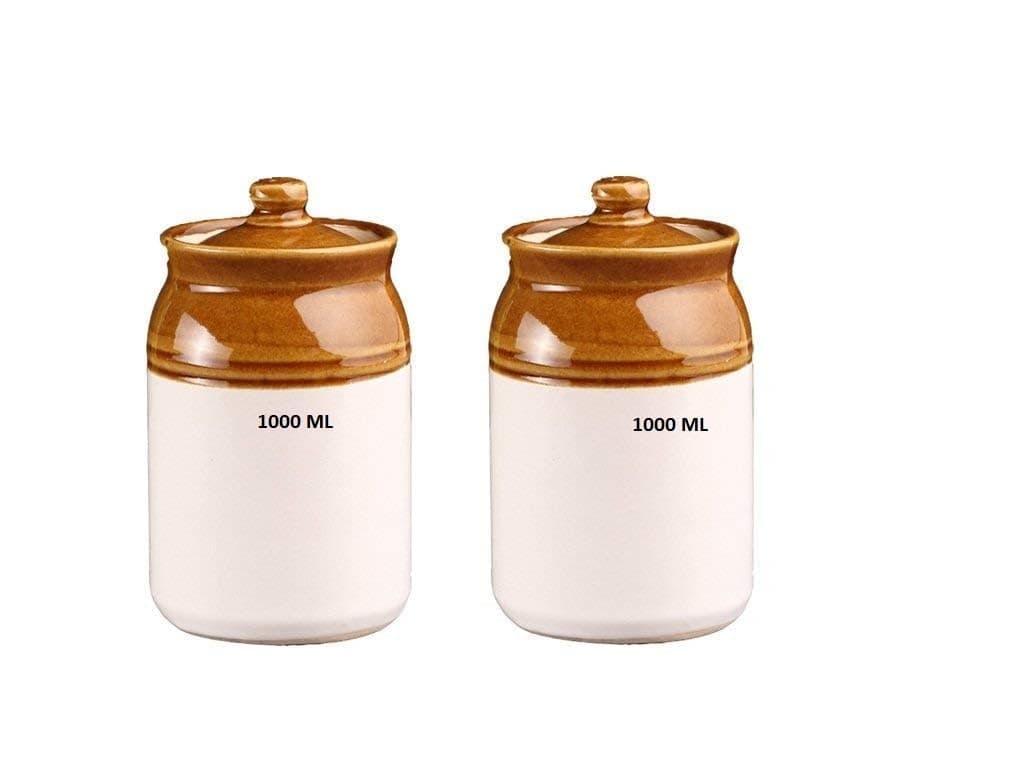 Ceramic handmade Pickle Jars in 1000ml (set of 2) |1 kg Achaar Martban | Ceramic Container Set for Kitchen Storage | Pottery Jars for Achar, Spices, Salt,tea, sugar (1Kg Set of 2)