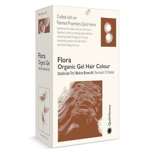 Quik Henna Flora Organic Gel Double Use Hair Colour With QH+ | 100% Grey Coverage, Ammonia & PPD Free Natural, Long-Lasting Hair Color for Men & Women | 4N Medium Brown, 70gm, Pack Of 1