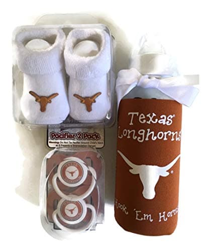 Texas Longhorns Baby Booties Gift Set UT Burnt Orange Baby Bottle BPA-Free with Coolie 2 Pacifiers Infant Socks NCAA