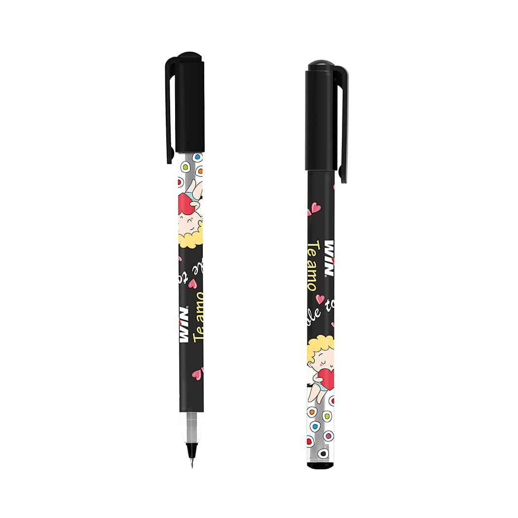 WIN Te Amo Ball Pens | 20 Black Ink Pens | The Magic of Gel in a Ball Pen | 0.7 mm Tip | Cute & Stylish Printed Body with Angel & Heart | Pens for Writing | Ideal for School & Office Stationery