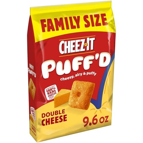 Cheez-It Puff'd Cheesy Baked Snacks, Puffed Snack Crackers, Kids Snacks, Double Cheese, 9.6oz Bag (1 Bag)