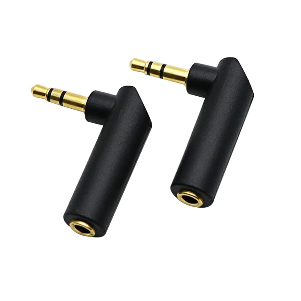 3.5mm Angle Male to Female Audio Adapter, 90 Degree Right Angle Gold-Plated TRS Stereo Jack Plug AUX Connector Compatible with Headset, Tablets, MP3 Players, Speakers(2 Pack)