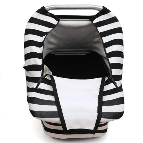 ACRABROS Car Seat Covers for Babies,All Season Infant Carseat Cover Canopy for Boys and Girls,Stretchy Adjustable Peeping Window with Mesh Cover,Warm Breathable Universal,Black White Stripe