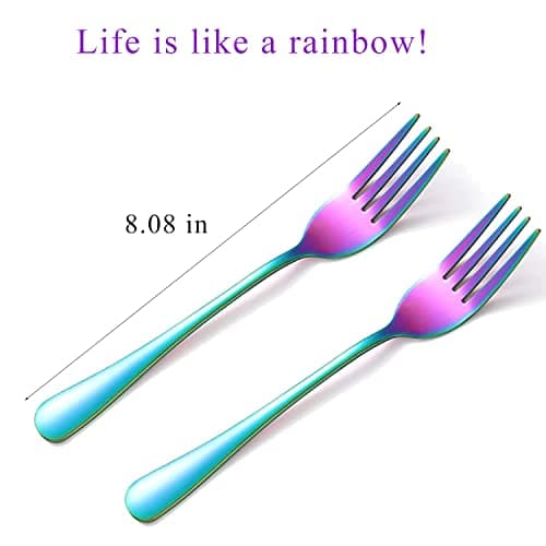Rainbow Forks,Set of 6 Top Food Grade Stainless Steel Forks Silverware Set, Table Flatware,8 Inches, Mirror Polished & Dishwasher Safe, New Apartment Essentials