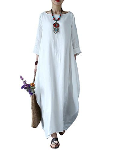 Women's Maxi Dresses Solid Kaftan Loose Cotton Long Dress Improve for Americans