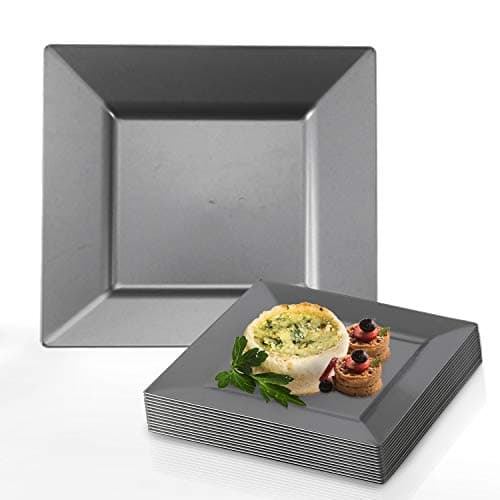 Elegant Disposable Plastic Dessert Plates 20 Pcs Cake Plates - Heavy Duty Fancy Square Silver Salad Plates - 6.5" Pastry Party Plates For Weddings, Christmas, Thanksgiving, Birthday & Other Occasions