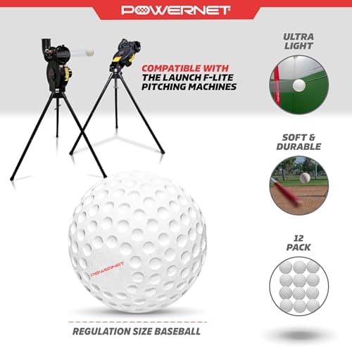 PowerNet Launch F-lite Ultra Light Dimpled Practice Balls for Pitching Machine | One Dozen Softball Size (F-lite Baseballs Only - 1 Dozen)