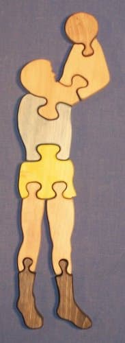Charlies Woodshop The Puzzle-Man Toys W-1202 Wooden Educational Jig Saw Puzzle - Basketball Player