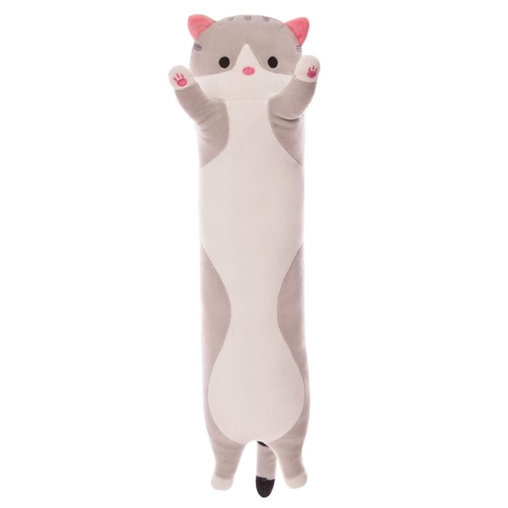 Zzlush Plush Doll Figurine Toy Pet Pillow Animal Gray Long Cat Pillow Cartoon Cute Cat Lazy Sleeping Pillow Girl Heart Cat PP Cotton Plush Toy (Size : 90cm)