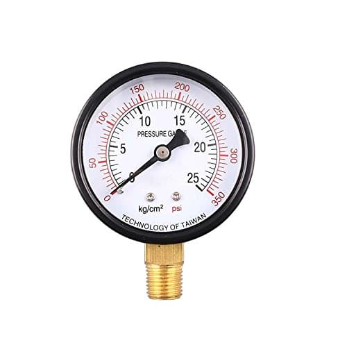Industrial Pressure Gauge,Black Steel Case Dual Scale Pressure Gauge with Brass Internals, 0-350 psi,0-25 kg/cm2, 2-1/2" Dial Display, -3-2-3% Accuracy, 1/4" NPT,Bottom Mount.