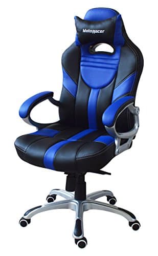 motoracer Gamer Edition Gaming Chair | The Best Ergonomic Racing Chair for Video Games | Racing Style Gamer Chair | Padded Armrest Adjustable Height | PU Leather | (Blue)