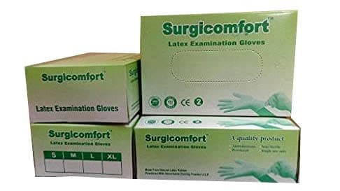 SURGICOMFORT, Latex Lightly Powdered Examination Gloves (White, Medium) -100 Pieces Box