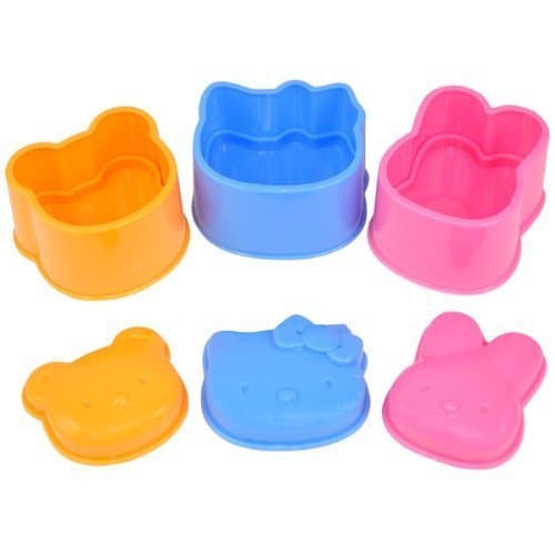 Cute 3pcs Set Pink Kitty Yellow Rabbit Blue Bear Bento Lunch Box Sushi Rice Cutter Mold