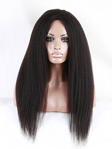 Afro Kinky Straight Brazilian Human Hair Glueless Lace Front Wig Natural Black 1B (14) by Doubleleafwig