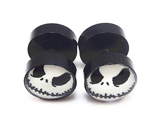1Pair Jack Skellington Stainless Steel Fake Plug Stud Earrings Screw Back 10mm