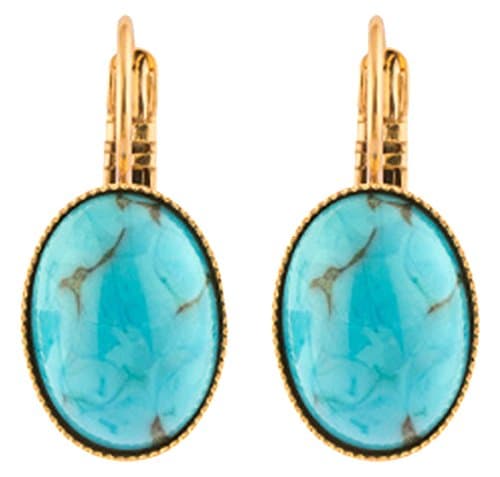 SATELLITE Women's"Stromboli" Gold Plated Brass Oval Light Blue Stone Drop Earrings