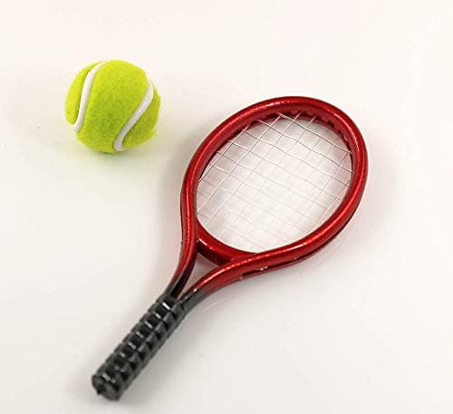 Dollhouse Miniature Tennis Racket & Ball Mini Toy Red