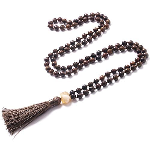 Sandalwood Mala Beads 108 Necklace, Wood Mala Necklace, Hand Knotted Tibetan Wooden Prayer beads, Japa Mala Meditation Beads Yoga Necklace