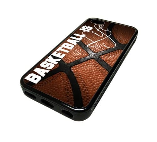 Apple iPhone 5 or 5S Case Cover Basketball Is Life Quote Ball DESIGN BLACK RUBBER SILICONE Teen Gift Vintage Hipster Fashion Design Art Print Cell Phone Accessories