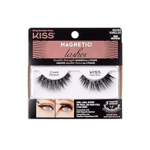 Magnetic Lashes, Crowd Pleaser, 1 Pair of Synthetic False Eyelashes With 5 Double Strength Magnets, Wind Resistant, Dermatologist Tested Fake Lashes Last Up To 16 Hours, Reusable Up To 15 Times