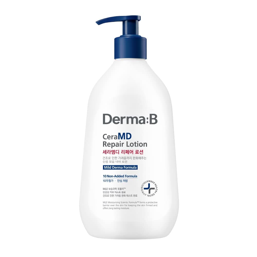 DERMA B CeraMD Repair Lotion, Unscented Ceramide Panthenol Body Moisturizer, Fragrance Free, 13.52 Fl. Oz., 400ml