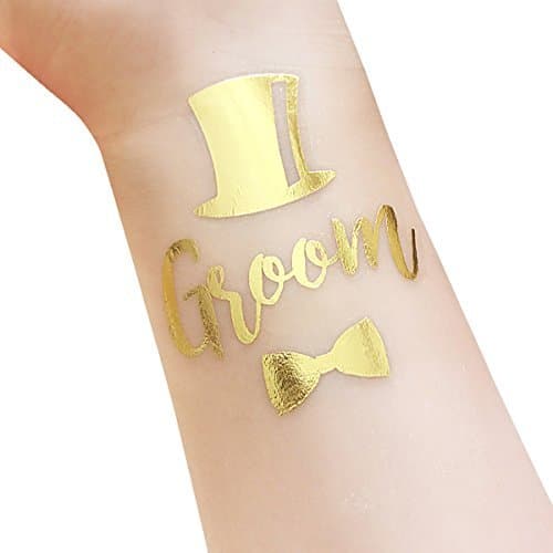 Bachelordom and Groom Squad Temporary Tattoos, 12-Pack Groom & Groom Squad, Bachelordom Party Supplies and Accessories Favours, Metallic Shiny Gold Tattoos (T20,T21)