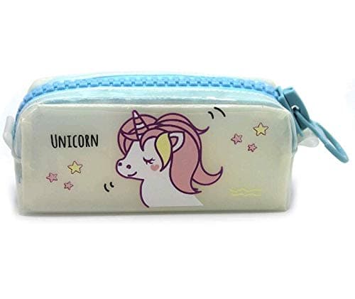 Madhav Cute Unicorn Printed Transparent Pencil Pouch/Pencil Case/Pencil Bag/Pencil Box School Office/Stationery Organizer (White)