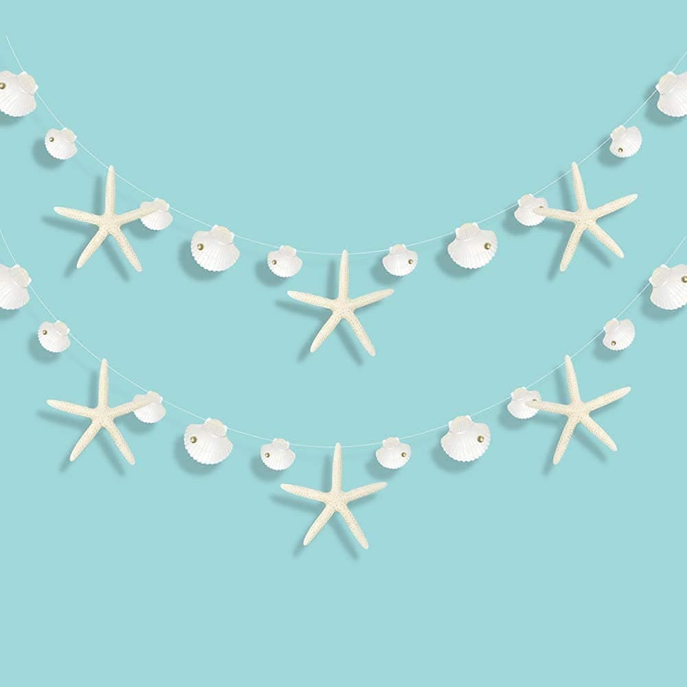 Decor365 White Finger Starfish Sea Shell Garland Ocean Coastal Nautical Party Decoration Starfish Cutouts Hanging Bunting Banner Under the Sea Mermaid Wish Birthday Beach Wedding Decor