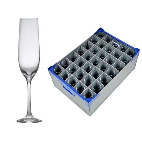 Premium Gusto Champagne Glasses x 35 and Glassware Storage Box (Glassjack) x1 | Catering Quality Glassware by Genware