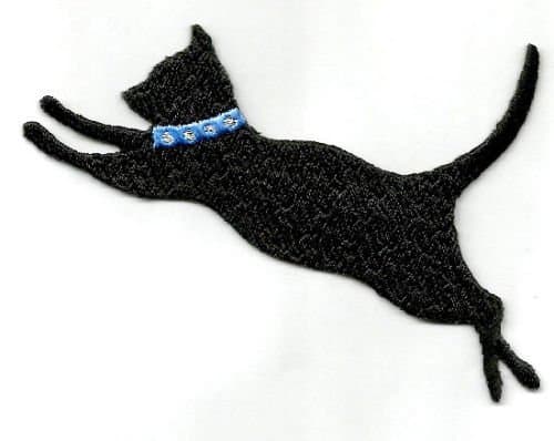 DKAORU CAT BLACK LEAPING LEFT SILHOUETTE IRON ON APPLIQUE Happy crafting