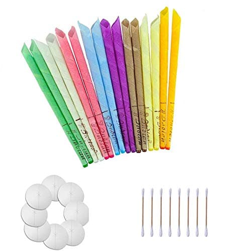 100% Natural Ear Candles Beeswax Candling Cones, Fragrance Organic Plant Material Hollow Cone Candles for 16 Pcs(8 Colors) with 8 Protective Disks