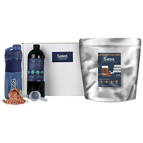 Sated Keto Meal Shake | 18g Protein | 30 Meal Starter Kit w/ Blender Bottle | Just 1.6g Net Carbs Per Shake | Diabetic Friendly, No Sugar Added, Low Carb, Prebiotic Fiber | (Chocolate, 30 Meals)