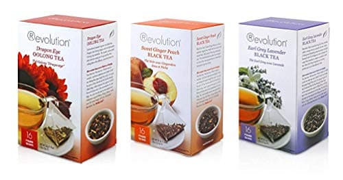 Revolution Tea Bundle Dragon Eye Oolong Tea, Earl Grey Lavender Black Tea and Sweet Ginger Peach Black Tea, 16 Count Each