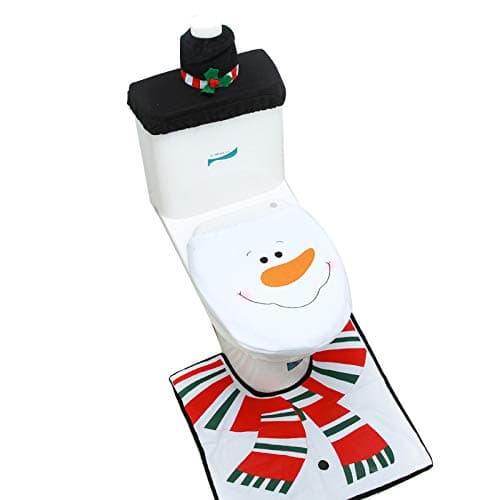 Adorox Christmas Snowman Toilet Seat Cover Set Rug Red Christmas Decorations Bathroom (3 Piece Set)