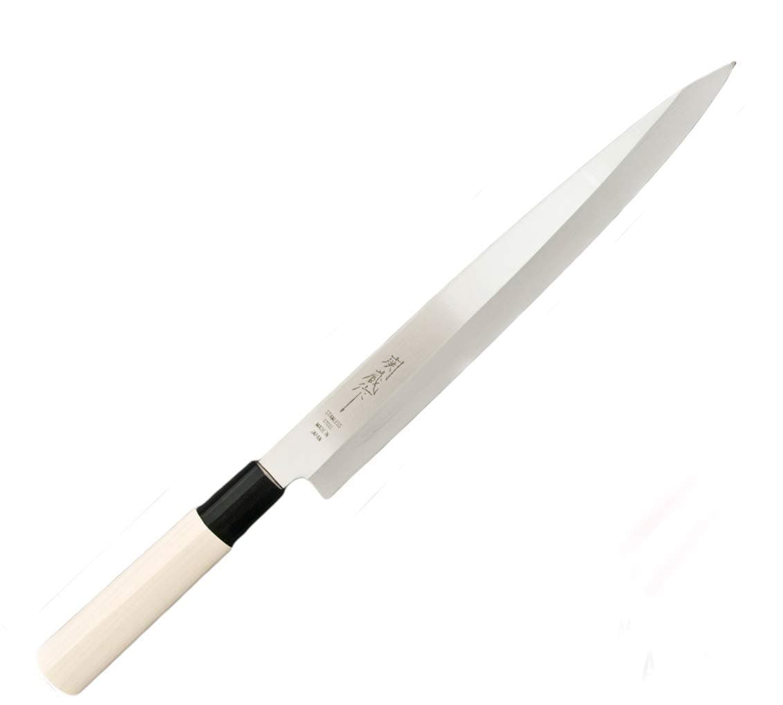 Hinomaru Collection Sekizo Japan Quality Stainless Steel Non Stick Yanagiba Sashimi Sushi Knife Chefs Knife 13.75" Itamae Sushi Chef Knife With Natural Wooden Handle Made In Japan (Regular)
